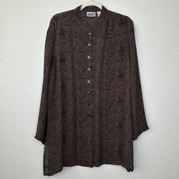 Chico’s Design 100% Silk Tribal Print Button Front Long Sleeves Shirt - Picture 1 of 12